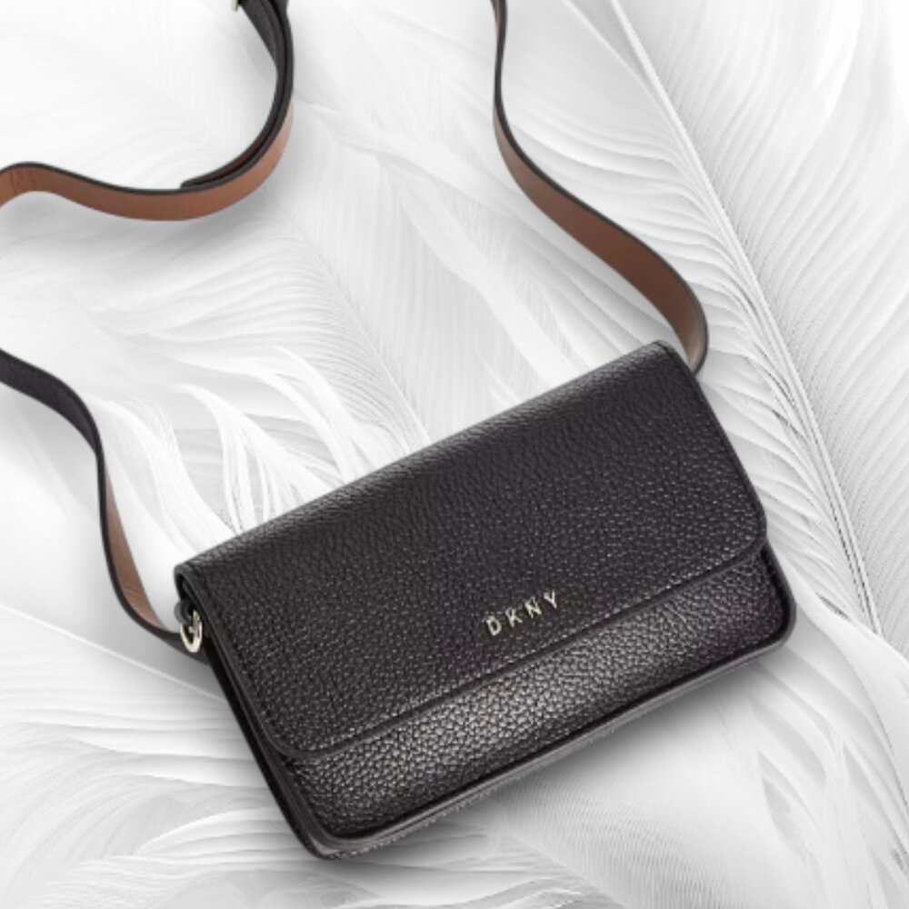 DKNY Black Pebbled Leather Wallet Crossbody Clutch Belt Bag